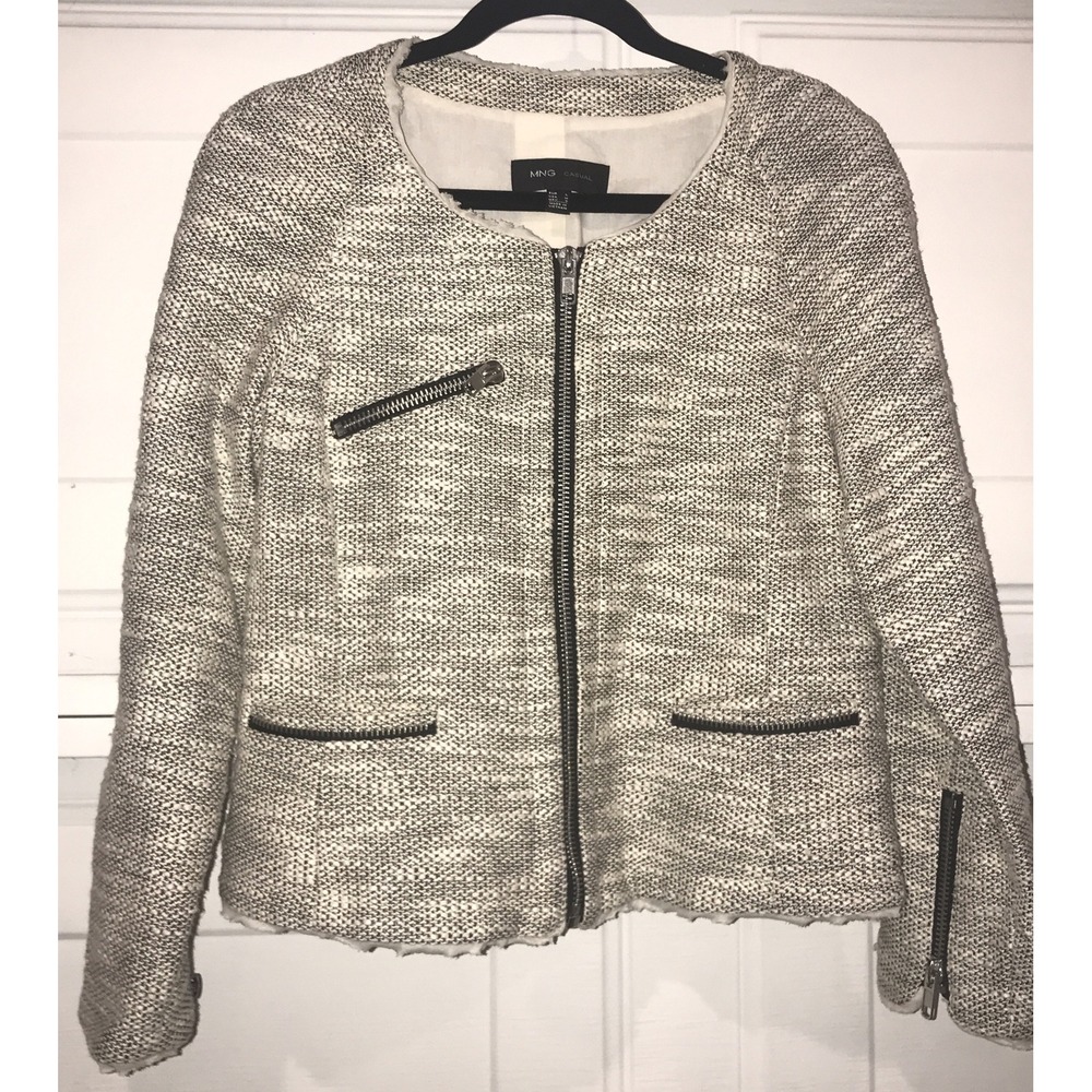 MNG Casual Womens Cotton Blend Tweed Zippered Jacket/Blazer sz M **EUC**